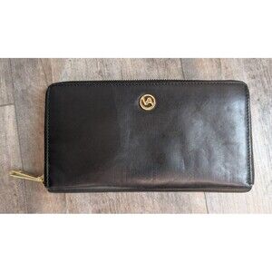 Valentina  Navy Italian Vacchetta Leather Wallet Zip Around Cell Pocket in Black